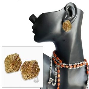 Nina Ricci Earrings Clip Style Gold Metal Abstract Faceted Nuggets Vintage